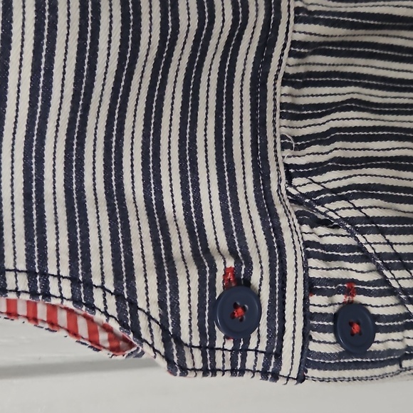 Hanna Andersson Denim Striped Shorts Shortalls Sz 85 2T Pockets! - Picture 3 of 6